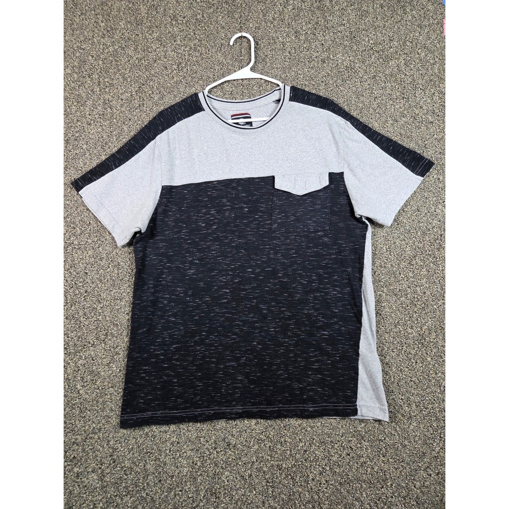 Akademiks T-Shirt Men Large Gray Black Colorblock Space Dye Pocket Streetwear L
